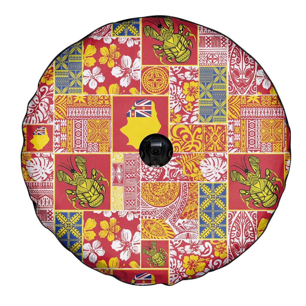 Niue Monuina e Kilisimasi Spare Tire Cover Pacific Patchwork Xmas Vibes - Polynesian Pride