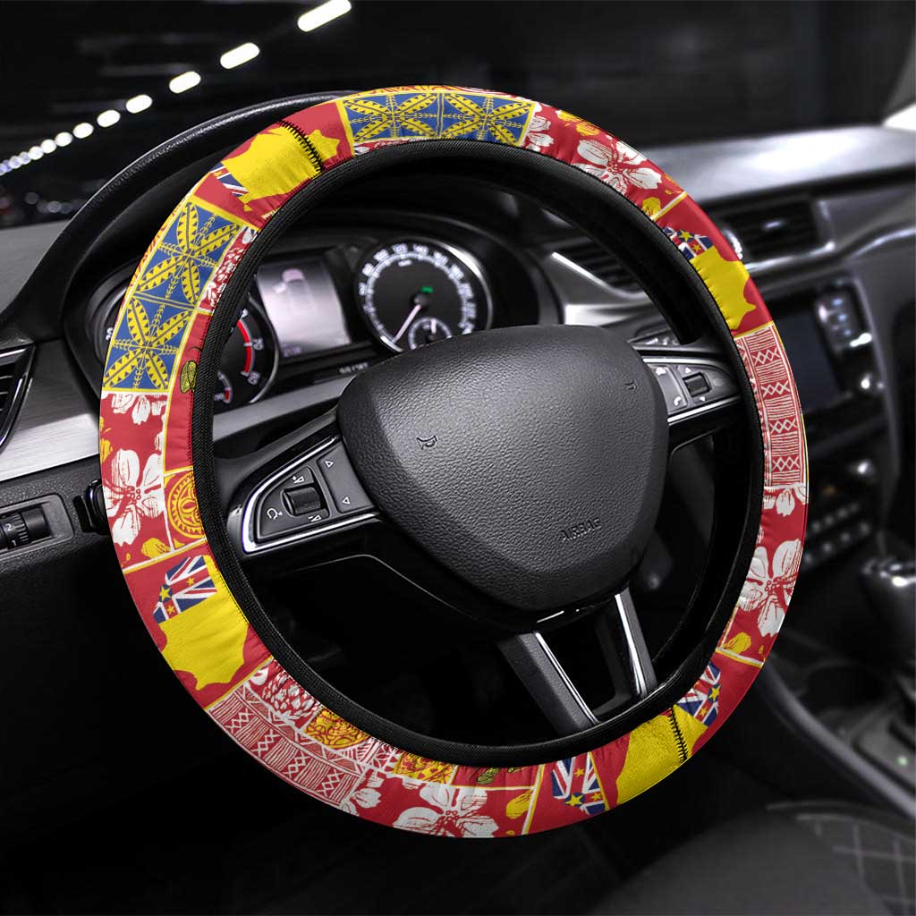 Niue Monuina e Kilisimasi Steering Wheel Cover Pacific Patchwork Xmas Vibes - Polynesian Pride