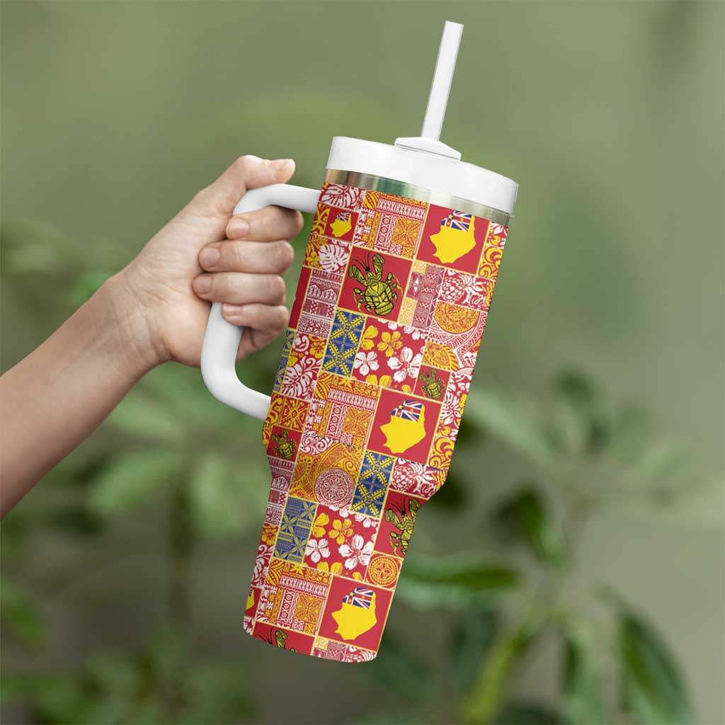 Niue Monuina e Kilisimasi Tumbler With Handle Pacific Patchwork Xmas Vibes - Polynesian Pride