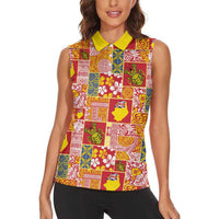Niue Monuina e Kilisimasi Women Sleeveless Polo Shirt Pacific Patchwork Xmas Vibes - Polynesian Pride