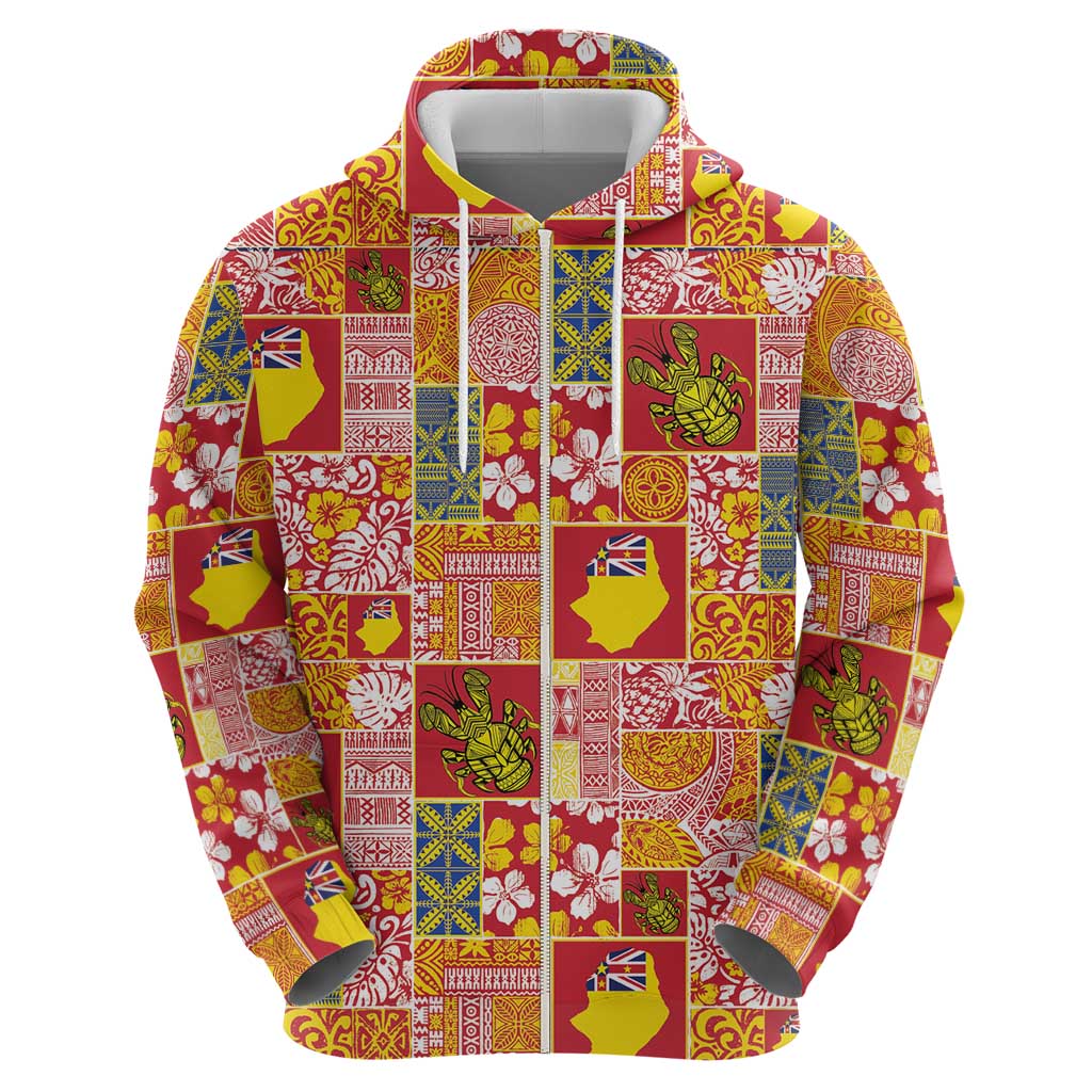 Niue Monuina e Kilisimasi Zip Hoodie Pacific Patchwork Xmas Vibes - Polynesian Pride