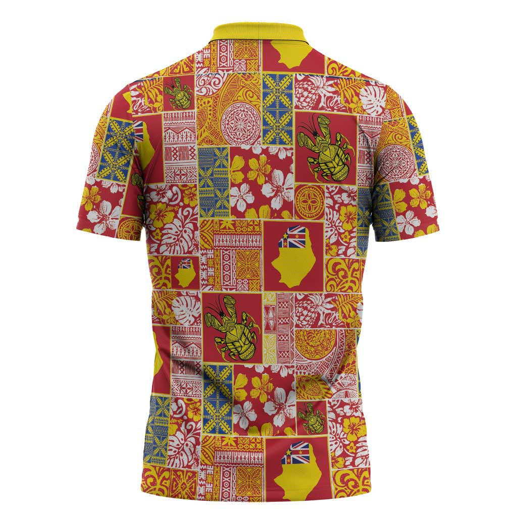 Niue Monuina e Kilisimasi Zipper Polo Shirt Pacific Patchwork Xmas Vibes - Polynesian Pride
