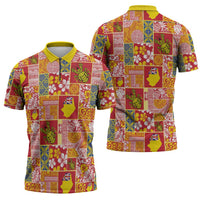 Niue Monuina e Kilisimasi Zipper Polo Shirt Pacific Patchwork Xmas Vibes - Polynesian Pride