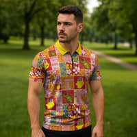 Niue Monuina e Kilisimasi Zipper Polo Shirt Pacific Patchwork Xmas Vibes - Polynesian Pride