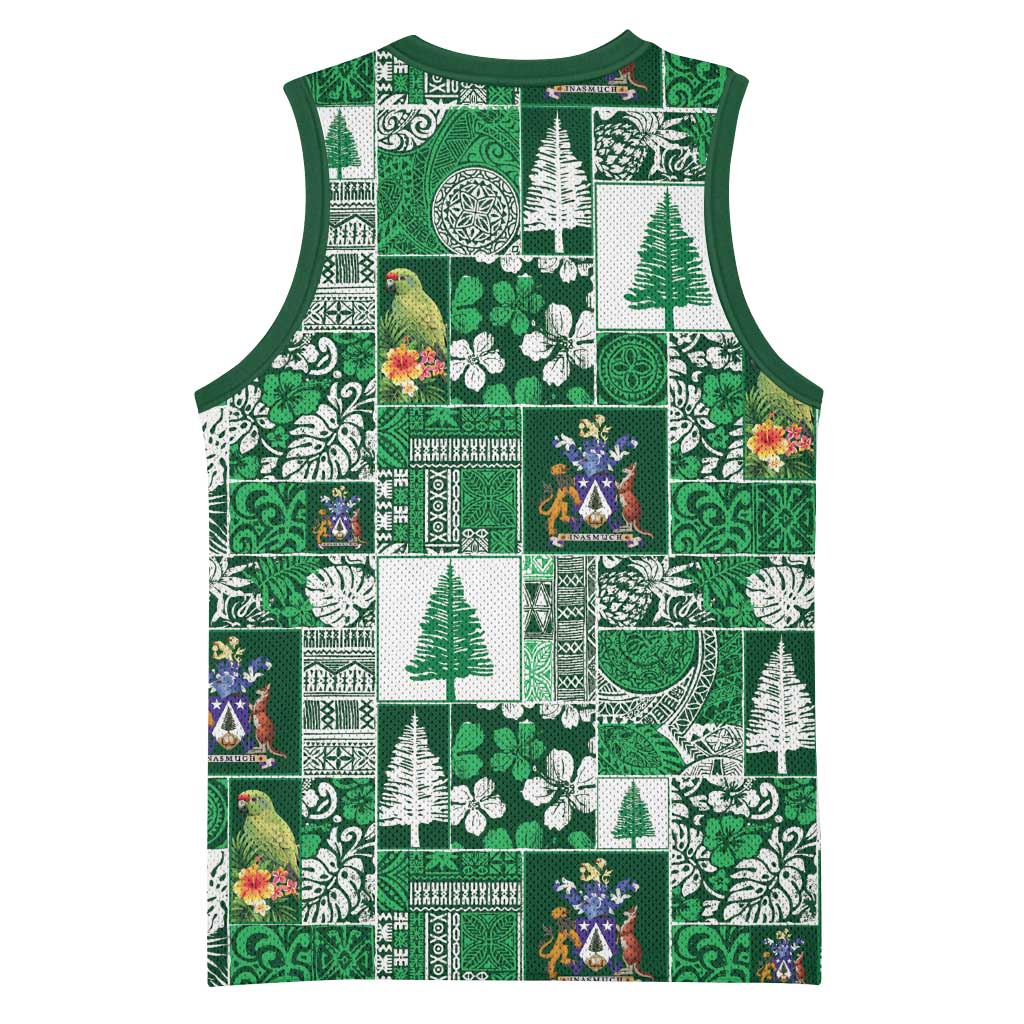 Norfolk Island Meri Krismas Basketball Jersey Pacific Patchwork Xmas Vibes - Polynesian Pride
