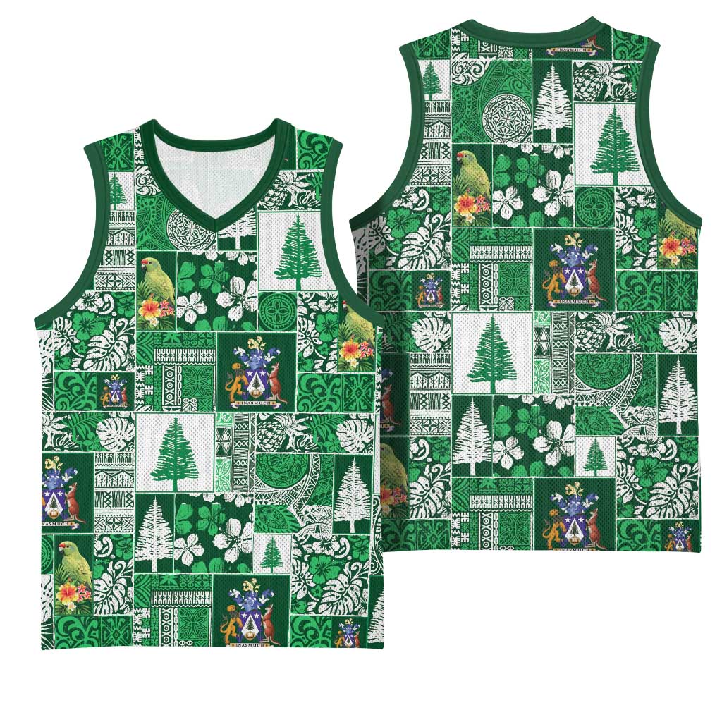 Norfolk Island Meri Krismas Basketball Jersey Pacific Patchwork Xmas Vibes - Polynesian Pride