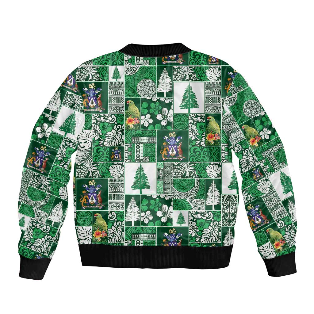 Norfolk Island Meri Krismas Bomber Jacket Pacific Patchwork Xmas Vibes - Polynesian Pride