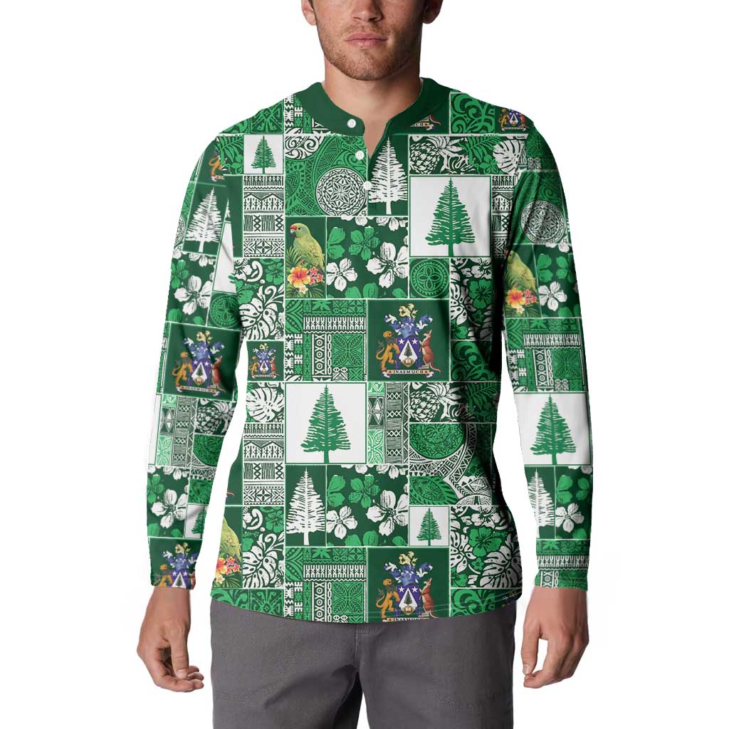 Norfolk Island Meri Krismas Button Sweatshirt Pacific Patchwork Xmas Vibes - Polynesian Pride