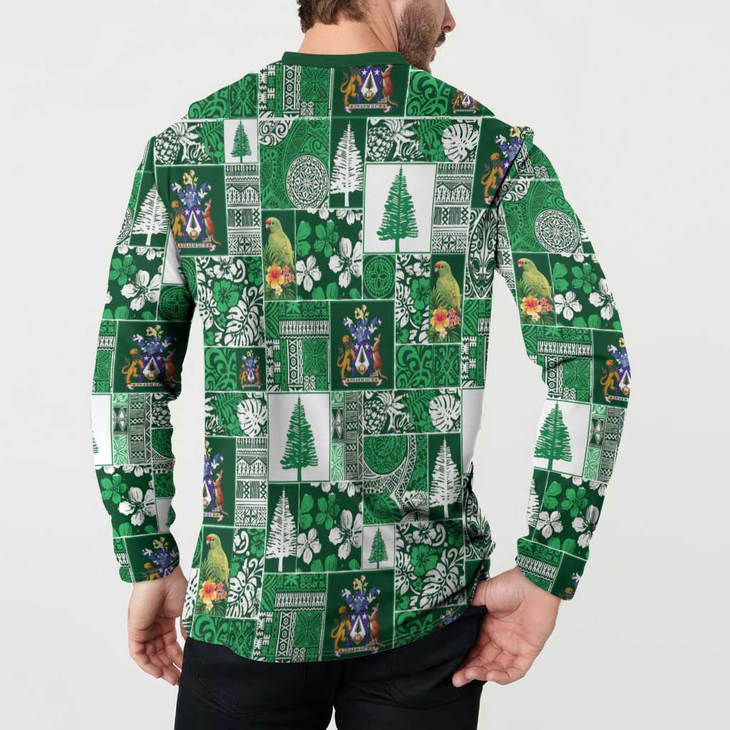 Norfolk Island Meri Krismas Button Sweatshirt Pacific Patchwork Xmas Vibes - Polynesian Pride