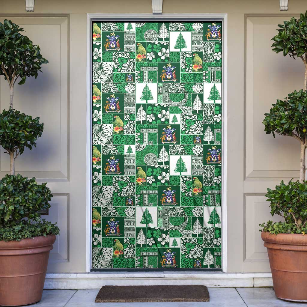 Norfolk Island Meri Krismas Door Cover Pacific Patchwork Xmas Vibes - Polynesian Pride