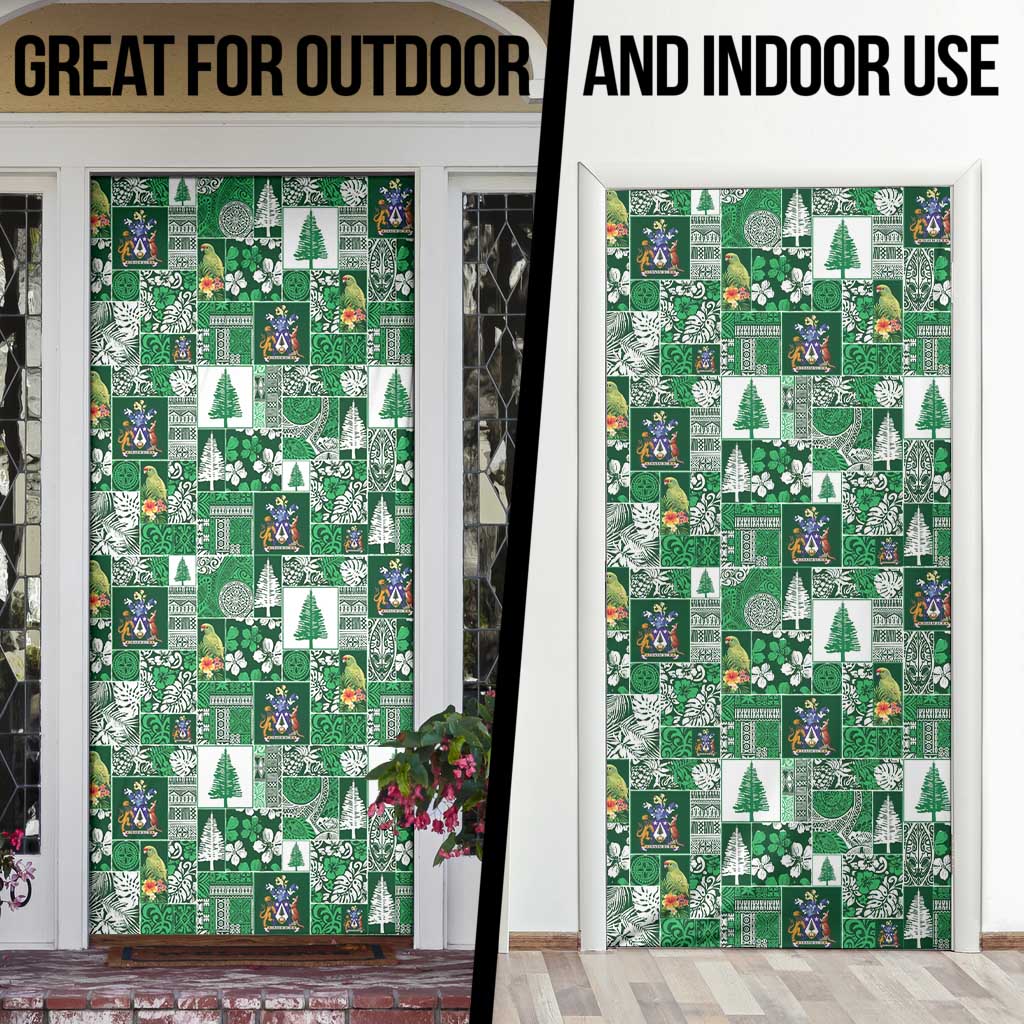Norfolk Island Meri Krismas Door Cover Pacific Patchwork Xmas Vibes - Polynesian Pride