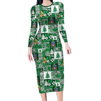Norfolk Island Meri Krismas Family Matching Long Sleeve Bodycon Dress and Hawaiian Shirt Pacific Patchwork Xmas Vibes - Polynesian Pride