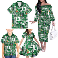 Norfolk Island Meri Krismas Family Matching Off The Shoulder Long Sleeve Dress and Hawaiian Shirt Pacific Patchwork Xmas Vibes - Polynesian Pride
