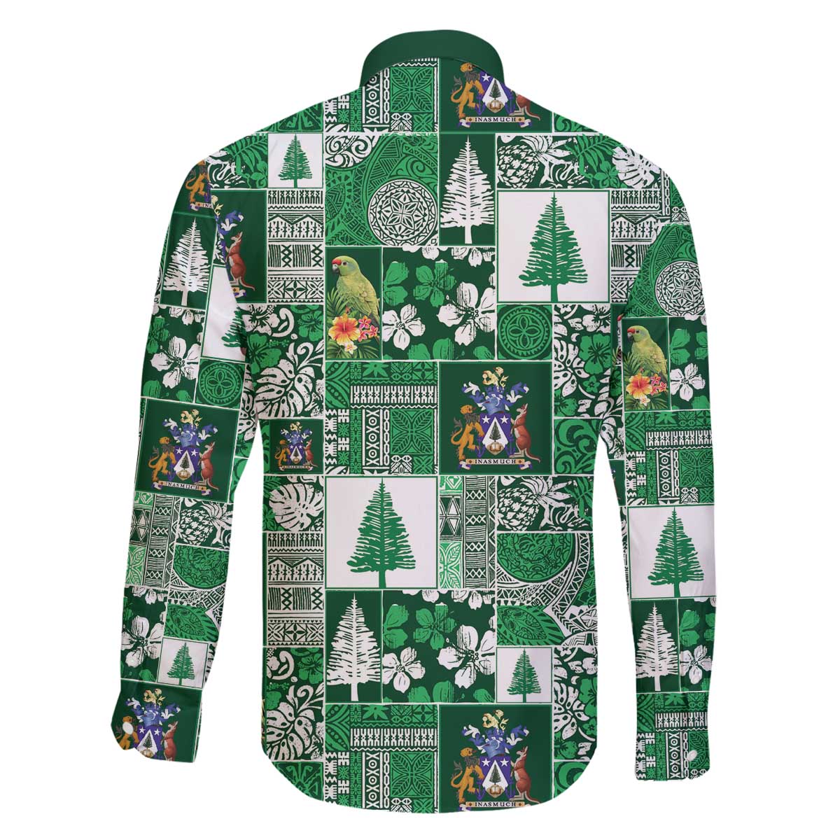 Norfolk Island Meri Krismas Family Matching Off The Shoulder Long Sleeve Dress and Hawaiian Shirt Pacific Patchwork Xmas Vibes - Polynesian Pride