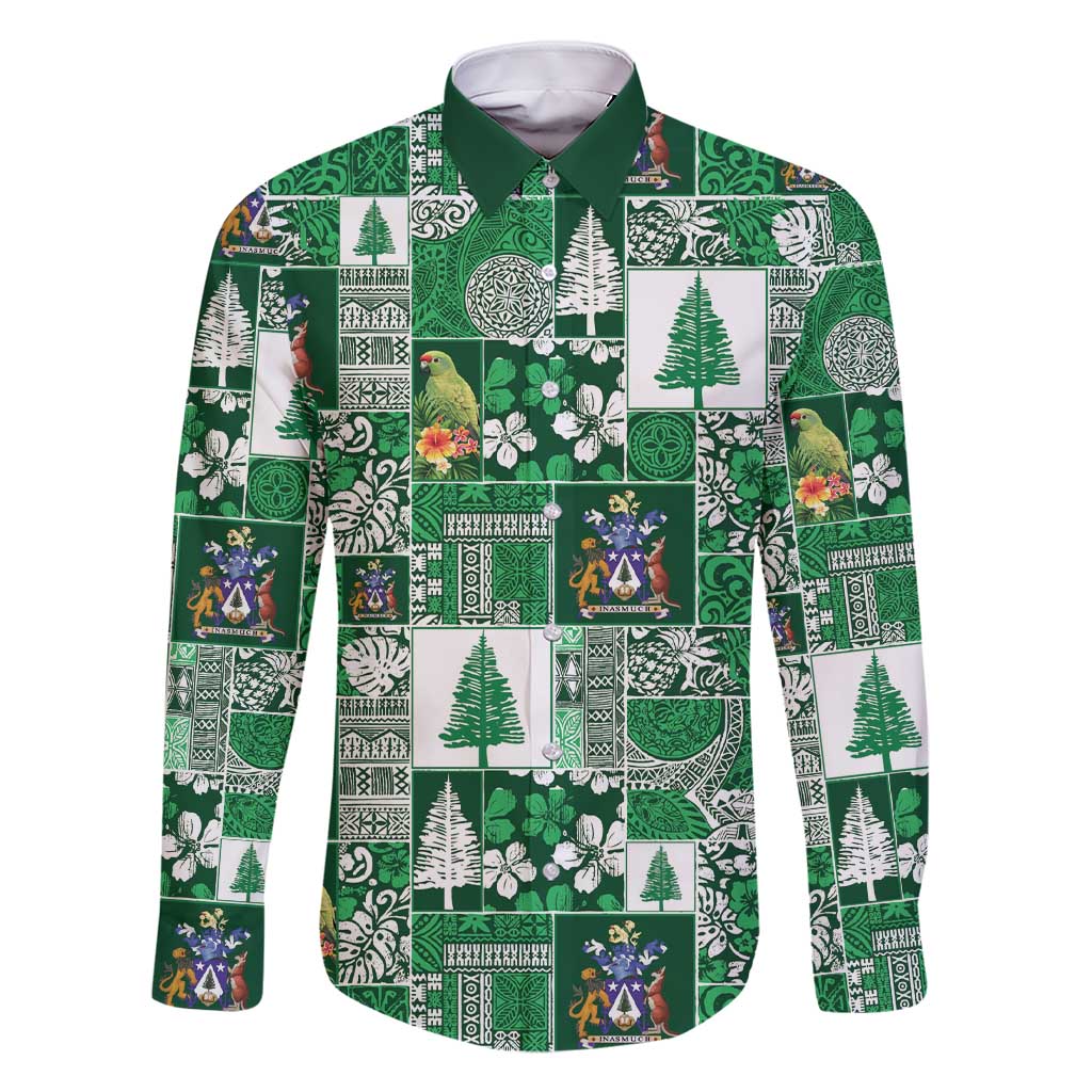 Norfolk Island Meri Krismas Family Matching Short Sleeve Bodycon Dress and Hawaiian Shirt Pacific Patchwork Xmas Vibes - Polynesian Pride