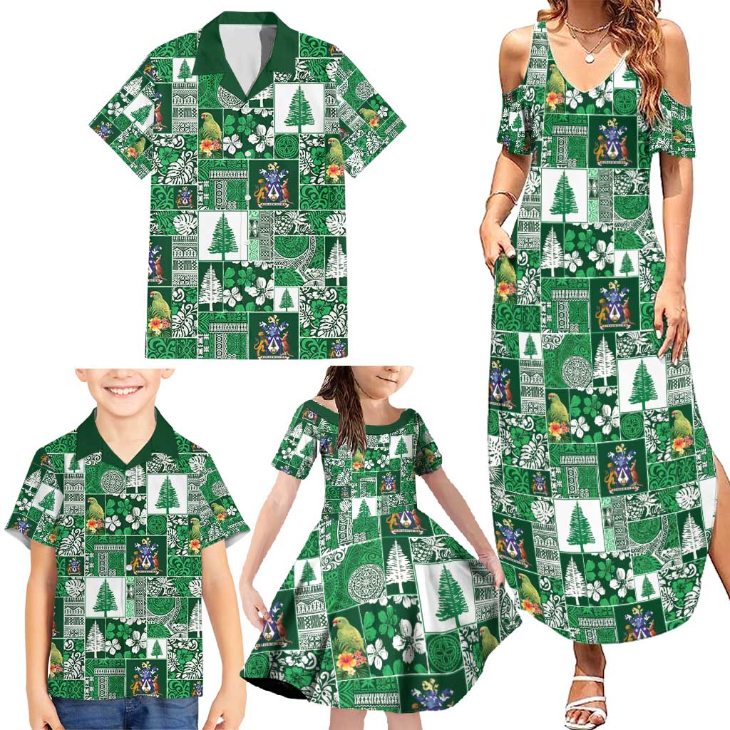 Norfolk Island Meri Krismas Family Matching Summer Maxi Dress and Hawaiian Shirt Pacific Patchwork Xmas Vibes - Polynesian Pride
