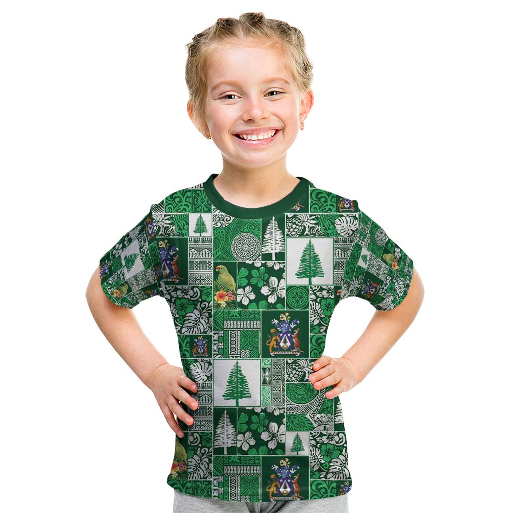 Norfolk Island Meri Krismas Kid T Shirt Pacific Patchwork Xmas Vibes - Polynesian Pride