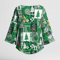 Norfolk Island Meri Krismas Kimono Sleeve Blouse Pacific Patchwork Xmas Vibes - Polynesian Pride