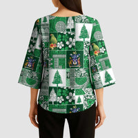 Norfolk Island Meri Krismas Kimono Sleeve Blouse Pacific Patchwork Xmas Vibes - Polynesian Pride