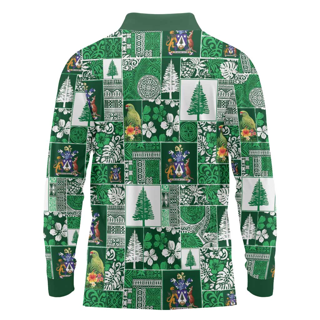 Norfolk Island Meri Krismas Long Sleeve Polo Shirt Pacific Patchwork Xmas Vibes - Polynesian Pride