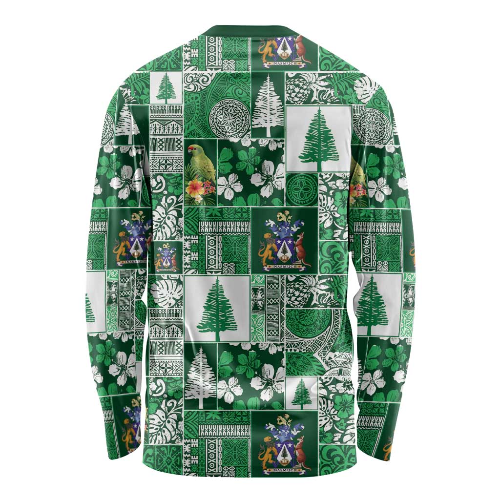 Norfolk Island Meri Krismas Long Sleeve Shirt Pacific Patchwork Xmas Vibes - Polynesian Pride