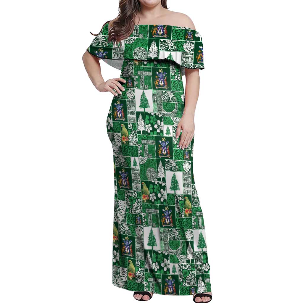 Norfolk Island Meri Krismas Off Shoulder Maxi Dress Pacific Patchwork Xmas Vibes - Polynesian Pride