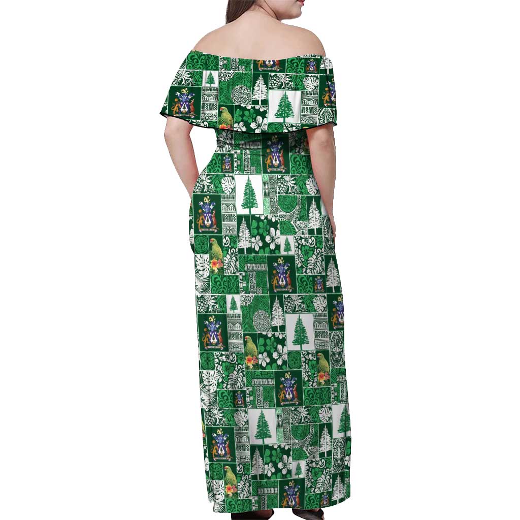 Norfolk Island Meri Krismas Off Shoulder Maxi Dress Pacific Patchwork Xmas Vibes - Polynesian Pride