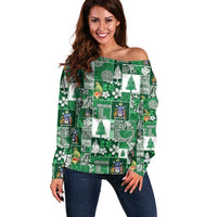 Norfolk Island Meri Krismas Off Shoulder Sweater Pacific Patchwork Xmas Vibes - Polynesian Pride