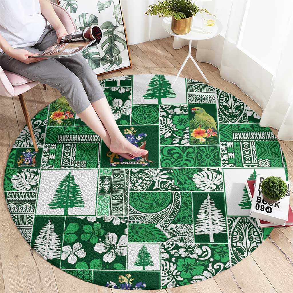 Norfolk Island Meri Krismas Round Carpet Pacific Patchwork Xmas Vibes - Polynesian Pride