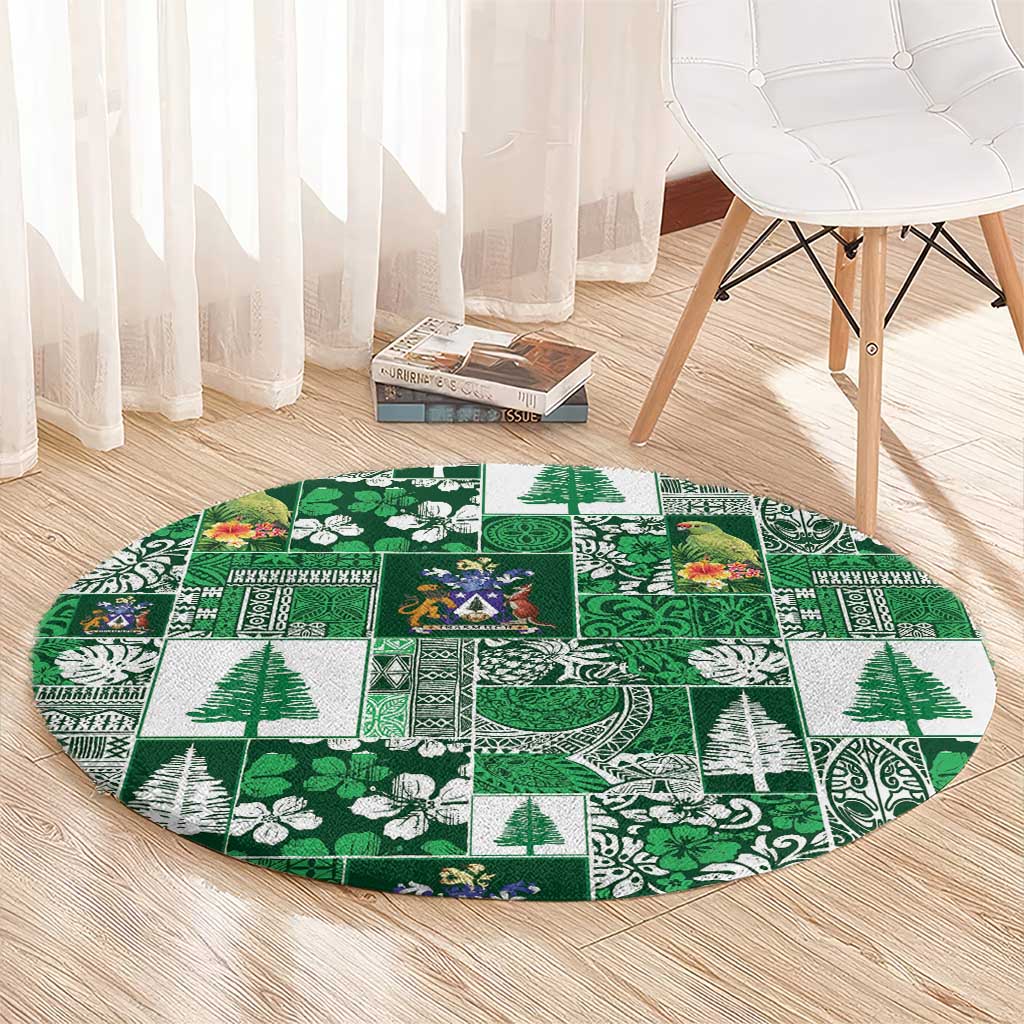 Norfolk Island Meri Krismas Round Carpet Pacific Patchwork Xmas Vibes - Polynesian Pride