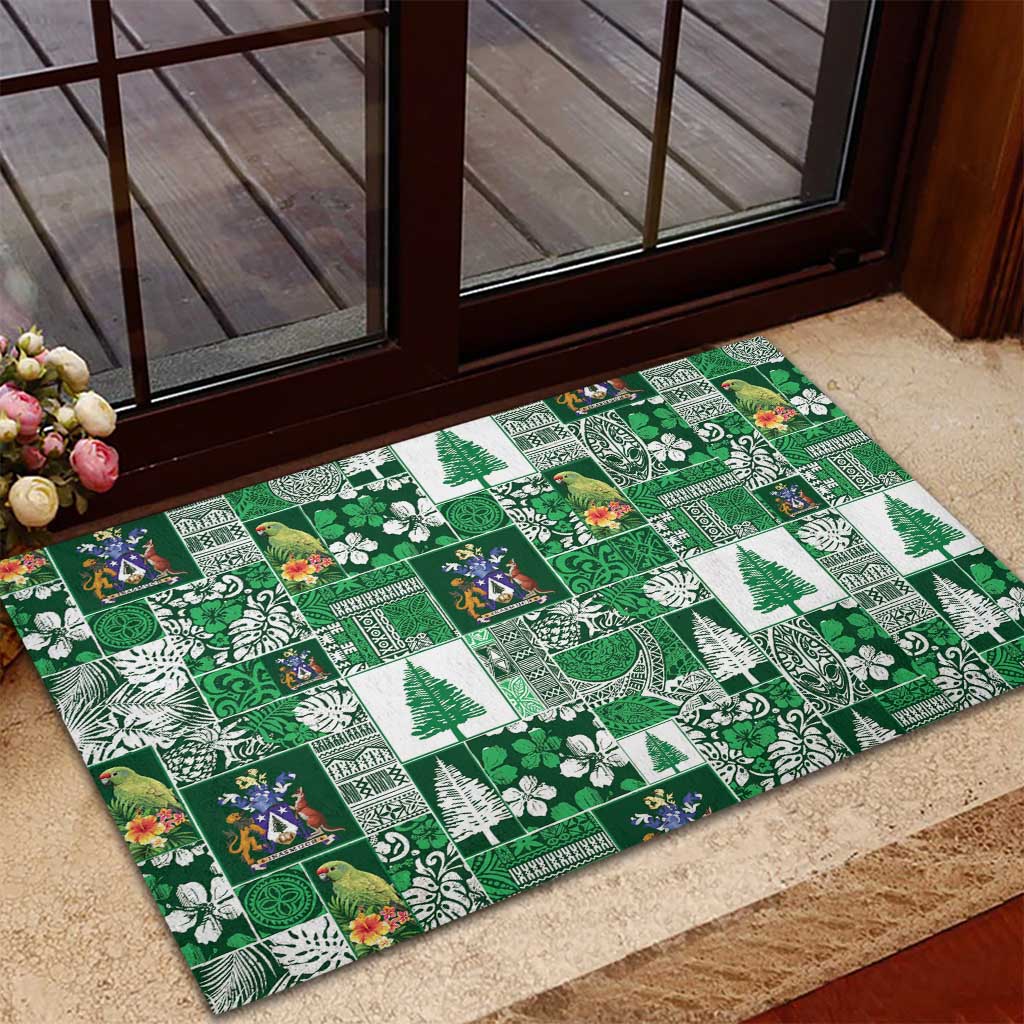 Norfolk Island Meri Krismas Rubber Doormat Pacific Patchwork Xmas Vibes - Polynesian Pride