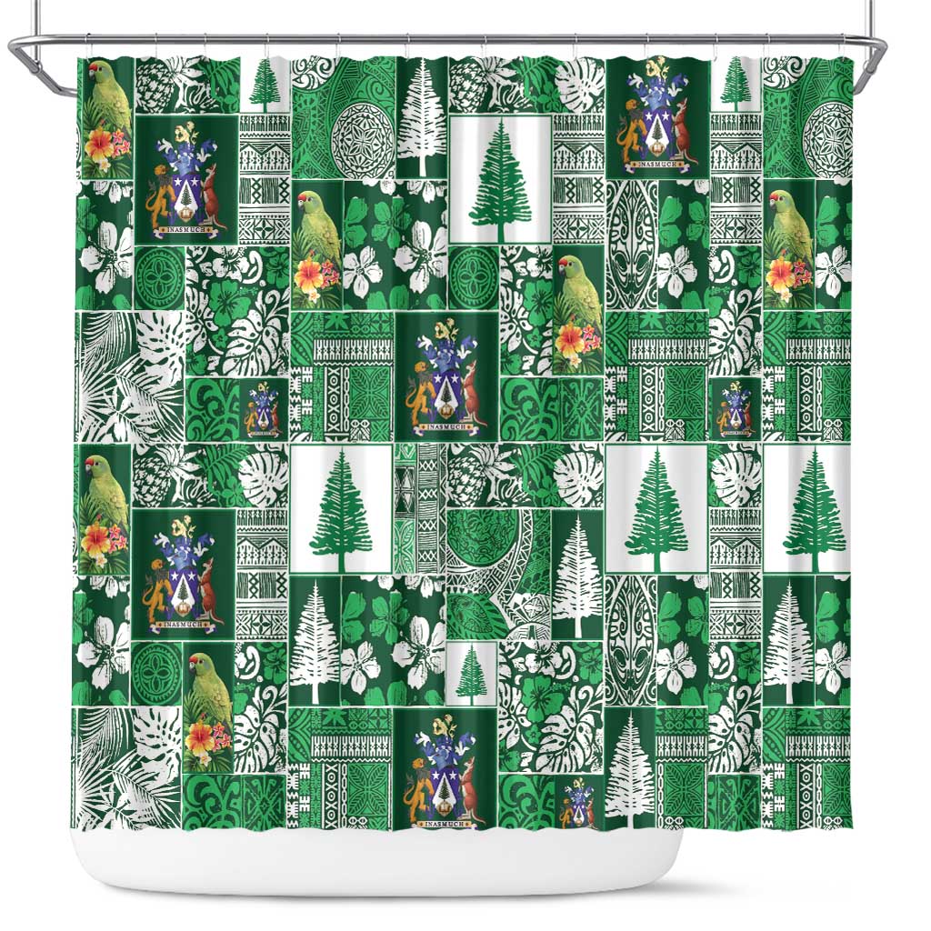 Norfolk Island Meri Krismas Shower Curtain Pacific Patchwork Xmas Vibes - Polynesian Pride