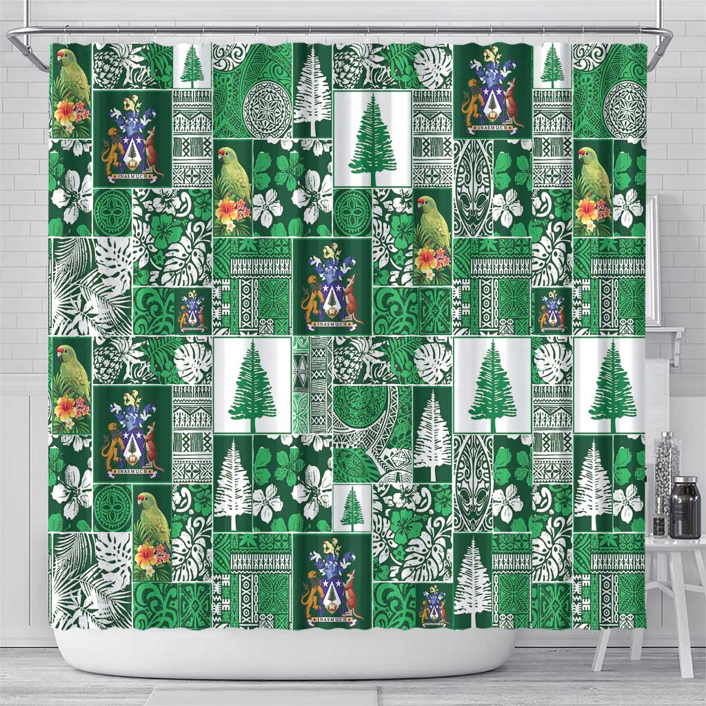 Norfolk Island Meri Krismas Shower Curtain Pacific Patchwork Xmas Vibes - Polynesian Pride