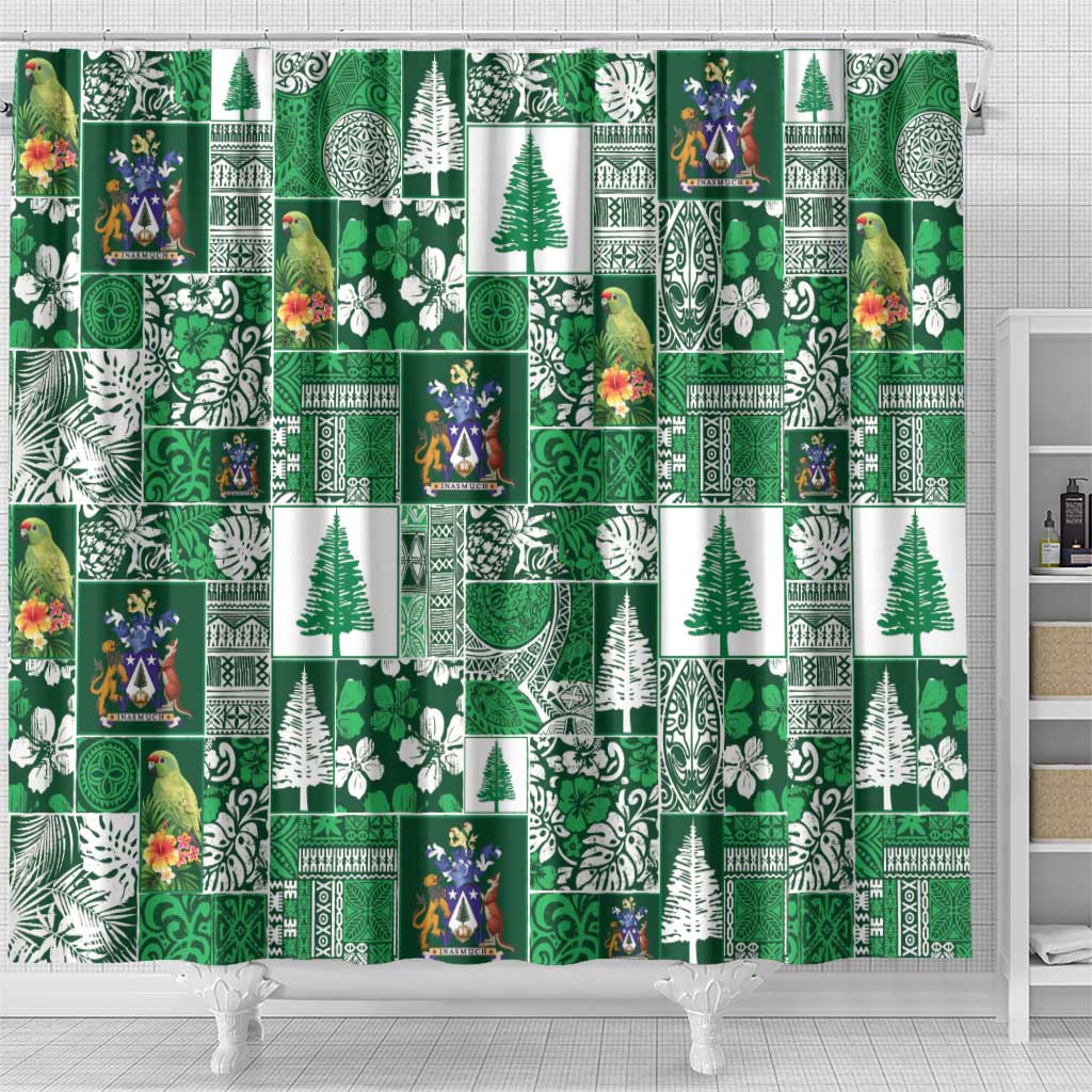 Norfolk Island Meri Krismas Shower Curtain Pacific Patchwork Xmas Vibes - Polynesian Pride