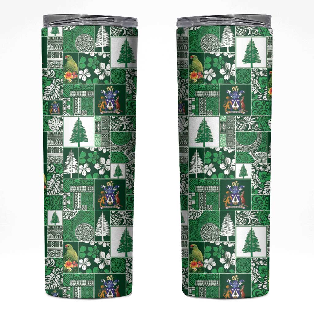 Norfolk Island Meri Krismas Skinny Tumbler Pacific Patchwork Xmas Vibes - Polynesian Pride
