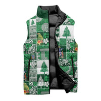 Norfolk Island Meri Krismas Sleeveless Puffer Jacket Pacific Patchwork Xmas Vibes - Polynesian Pride