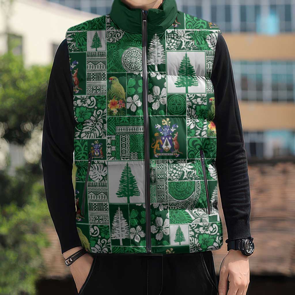 Norfolk Island Meri Krismas Sleeveless Puffer Jacket Pacific Patchwork Xmas Vibes - Polynesian Pride