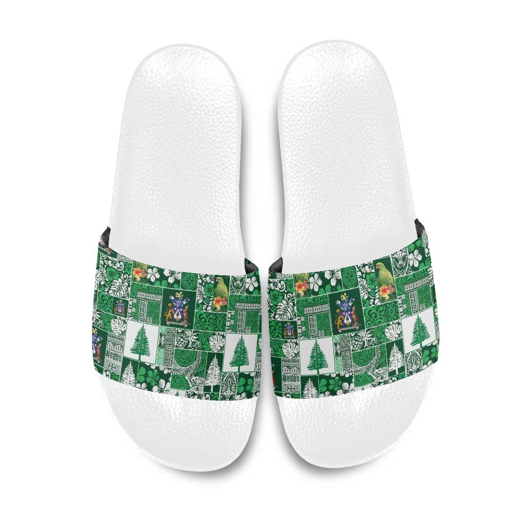 Norfolk Island Meri Krismas Slide Sandals Pacific Patchwork Xmas Vibes - Polynesian Pride