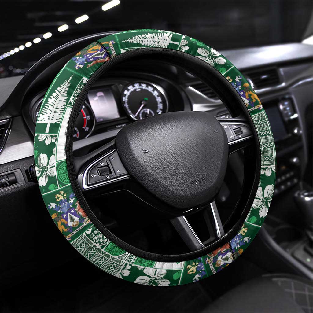 Norfolk Island Meri Krismas Steering Wheel Cover Pacific Patchwork Xmas Vibes - Polynesian Pride