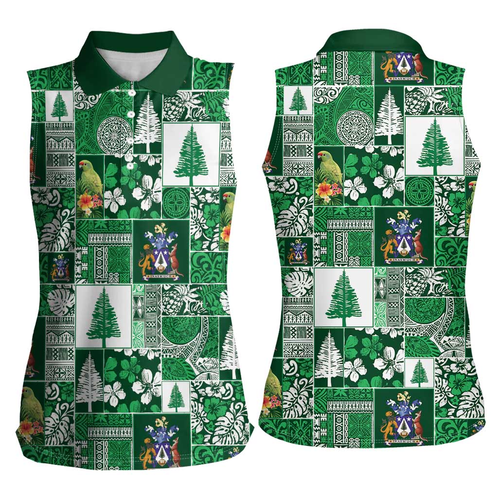 Norfolk Island Meri Krismas Women Sleeveless Polo Shirt Pacific Patchwork Xmas Vibes - Polynesian Pride