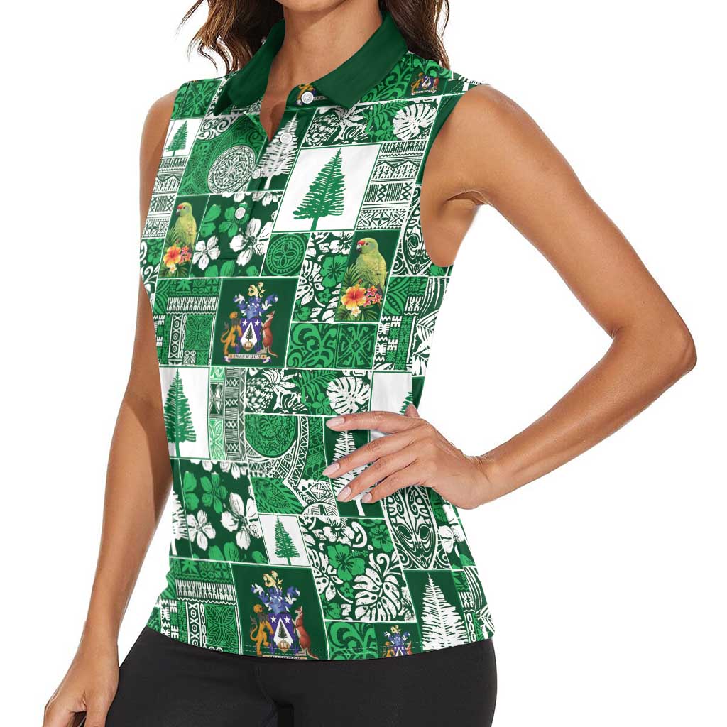 Norfolk Island Meri Krismas Women Sleeveless Polo Shirt Pacific Patchwork Xmas Vibes - Polynesian Pride