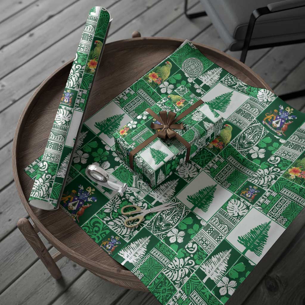 Norfolk Island Meri Krismas Wrapping Paper Pacific Patchwork Xmas Vibes - Polynesian Pride