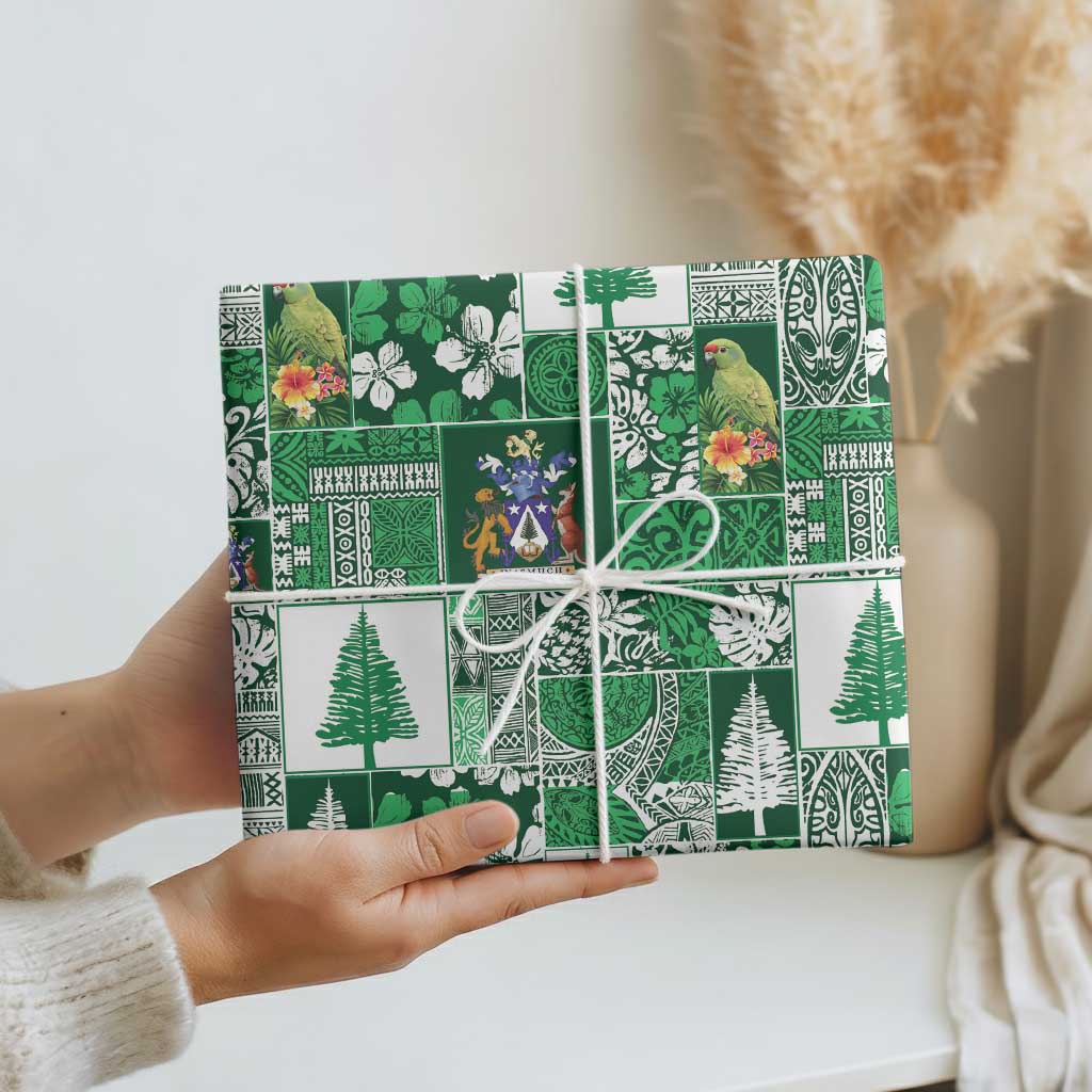 Norfolk Island Meri Krismas Wrapping Paper Pacific Patchwork Xmas Vibes - Polynesian Pride