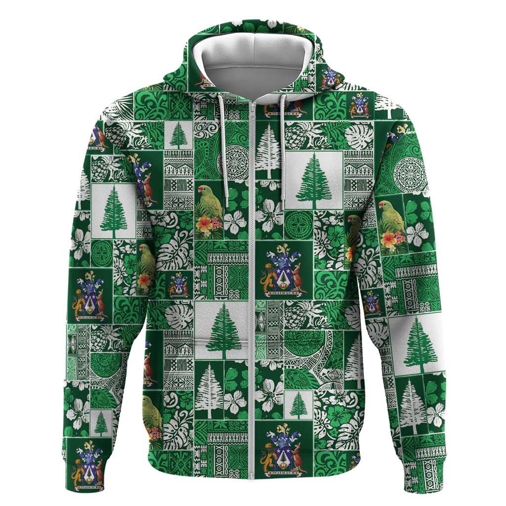 Norfolk Island Meri Krismas Zip Hoodie Pacific Patchwork Xmas Vibes - Polynesian Pride