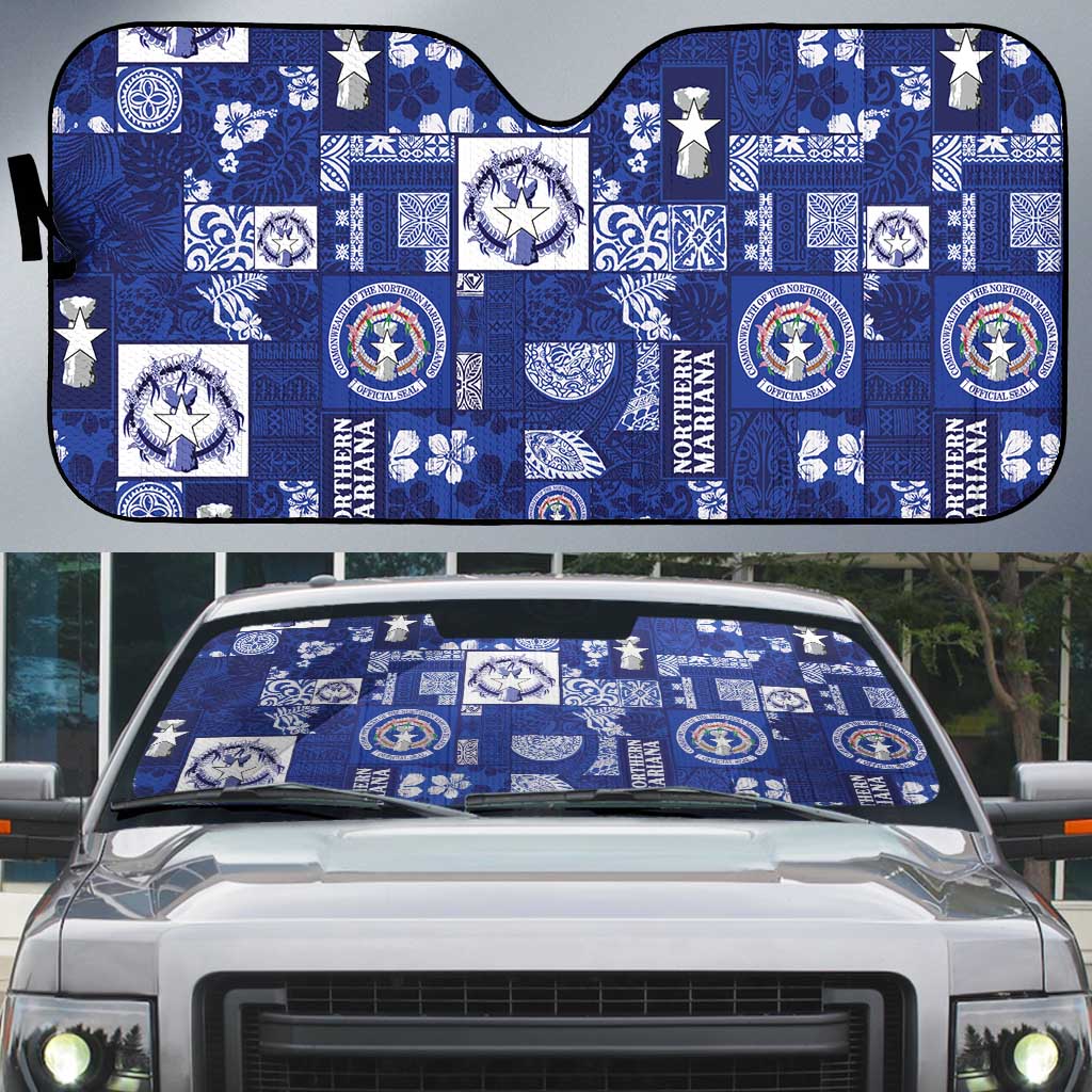 Northern Mariana Islands Magof Nochebuena Auto Sun Shade Pacific Patchwork Xmas Vibes - Polynesian Pride