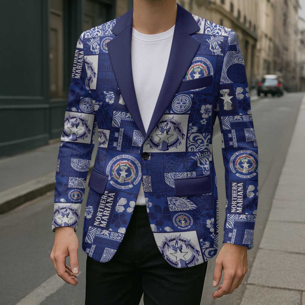Northern Mariana Islands Magof Nochebuena Blazer Pacific Patchwork Xmas Vibes - Polynesian Pride