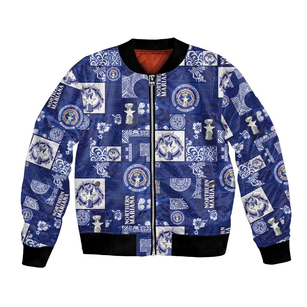 Northern Mariana Islands Magof Nochebuena Bomber Jacket Pacific Patchwork Xmas Vibes - Polynesian Pride
