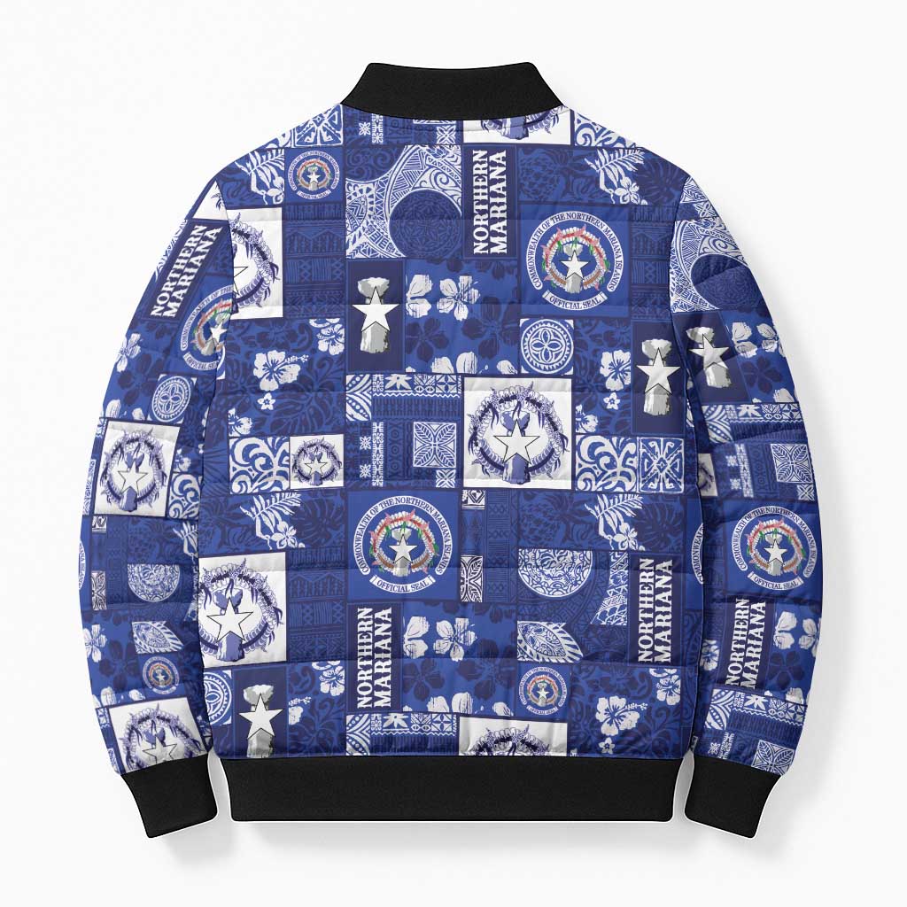 Northern Mariana Islands Magof Nochebuena Bomber Puffer Jacket Pacific Patchwork Xmas Vibes - Polynesian Pride