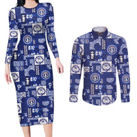 Northern Mariana Islands Magof Nochebuena Couples Matching Long Sleeve Bodycon Dress and Long Sleeve Button Shirt Pacific Patchwork Xmas Vibes - Polynesian Pride