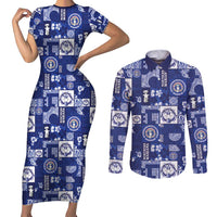 Northern Mariana Islands Magof Nochebuena Couples Matching Short Sleeve Bodycon Dress and Long Sleeve Button Shirt Pacific Patchwork Xmas Vibes - Polynesian Pride